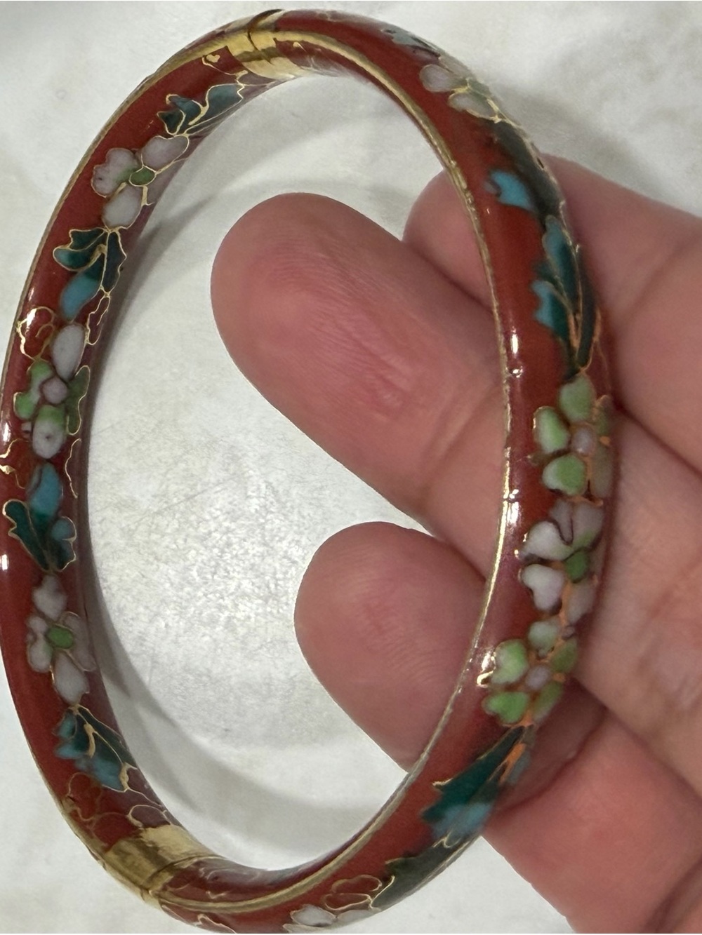 Handcrafted Red Floral Cloisonné Bangle Bracelet